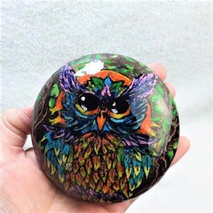 Wise Ole Owl Hand-Painted OOAK Rock